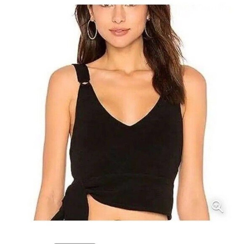 Free People M Paisley Pop Cropped Top Black Sleeveless Side Tie Vneck Tank New - Picture 4 of 14
